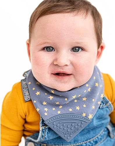 Miniatura 7 de Cheeky Chompers Neckerchew babero de dentición, babero estilo bandana 2 en 1 con mordedor de silicona de grado alimenticio