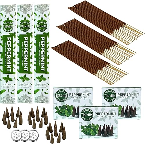 Miniatura 9 de Paquete combinado de palitos de incienso de menta y conos de incienso, 60 varillas de incienso + 30 conos de insencia, incienso perfumados, insents