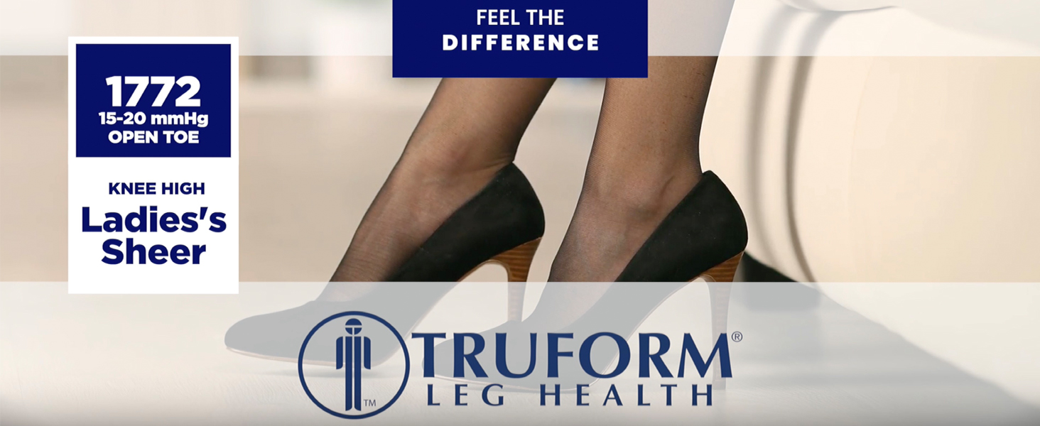 Truform Sheer Compression Stockings, 15-20 mmHg, Women's Knee High Length, Open Toe, 20 Denier, Espresso, X-Large
