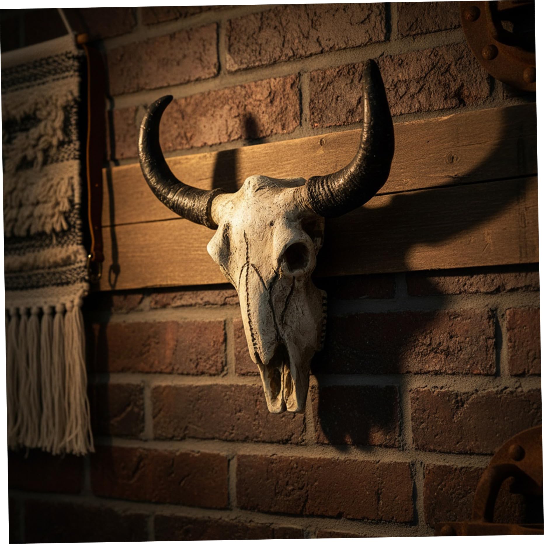 Latemeia Bull Skull Wall Art Decor, 3D Cow Skull Wall Decor with Horns, Resin Skeleton for Western Theme