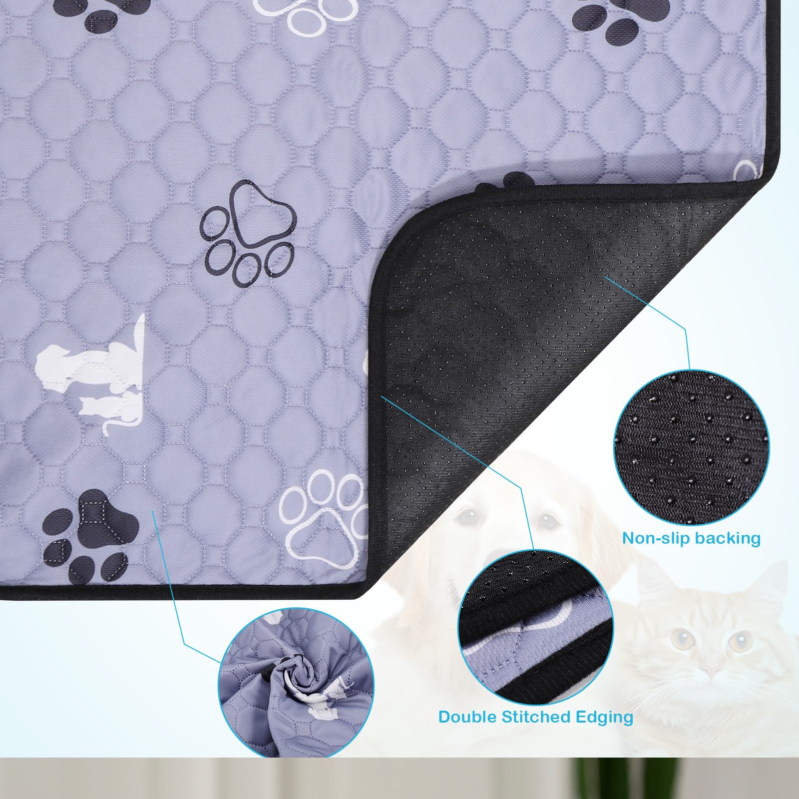 MICHIHOMIE 2 Pack Washable Puppy Pads, Reusable Dog Training Pads, Non-Slip Dog Pee Pad for Playpen Crate, Floor, 60x90cm - Image 3