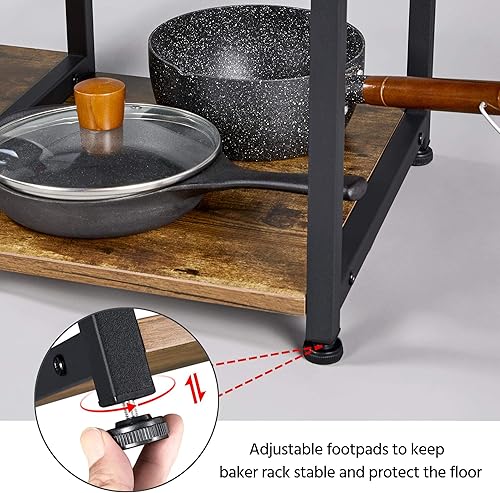 Miniatura 7 de Topeakmart Estante de cocina de 3 niveles para horno de microondas, carrito de almacenamiento, estación de trabajo, estante rústico marrón