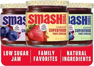 Smash Foods Jam, Variety 3-Pack Family Favorites | No Sugar Added, Naturally Sweet Jelly | Keto Friendly, Low Calorie, Low Carb | Non GMO, Upcycled, Vegan, Plant Based, Paleo | Strawberry, Concord Grape, Blueberry