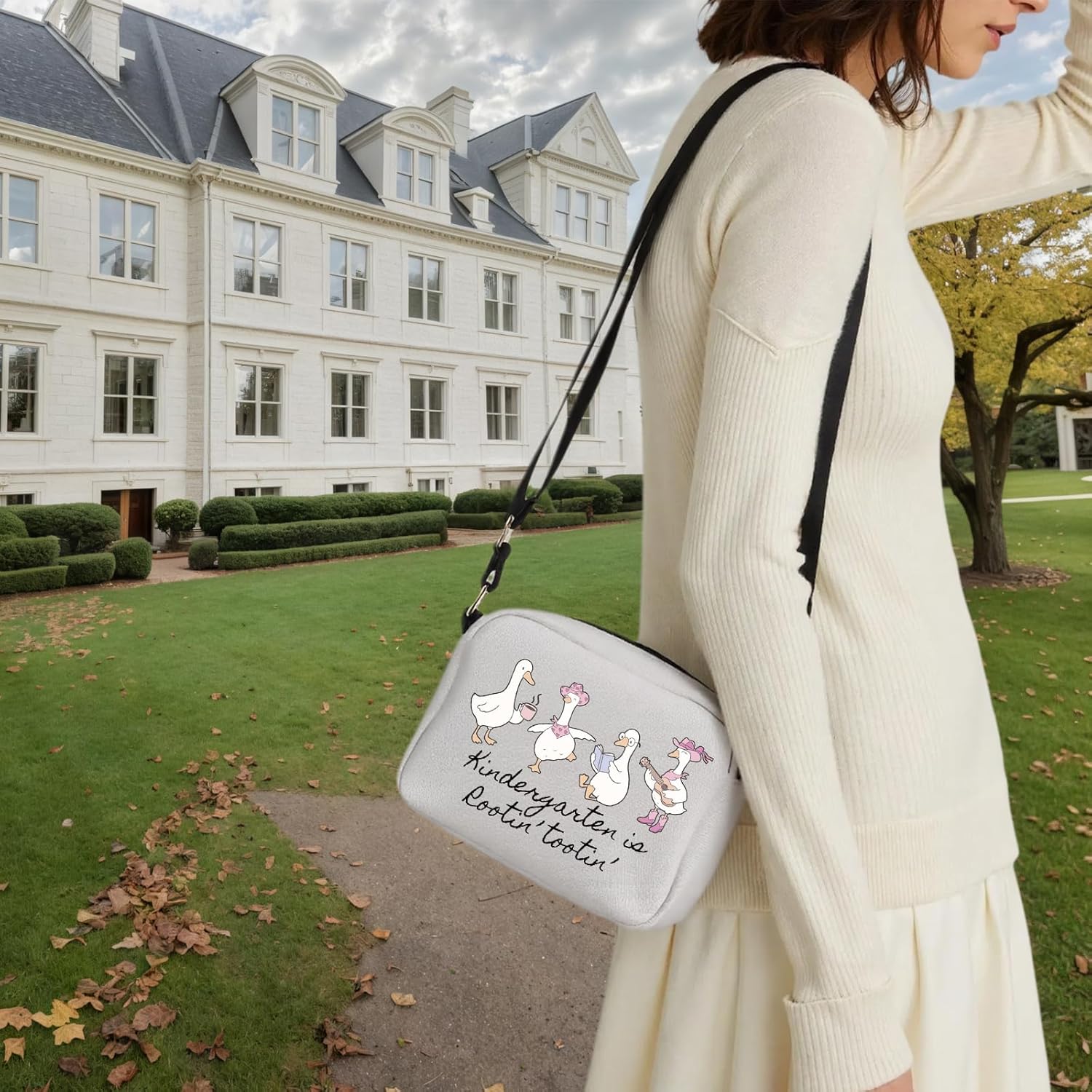 WCGXKO 幼稚園 ガチョウ 先生 クロスボディ バッグ ルーティン トゥーチン 教師 ギフト 女性用 幼稚園 分隊 ギフト (幼