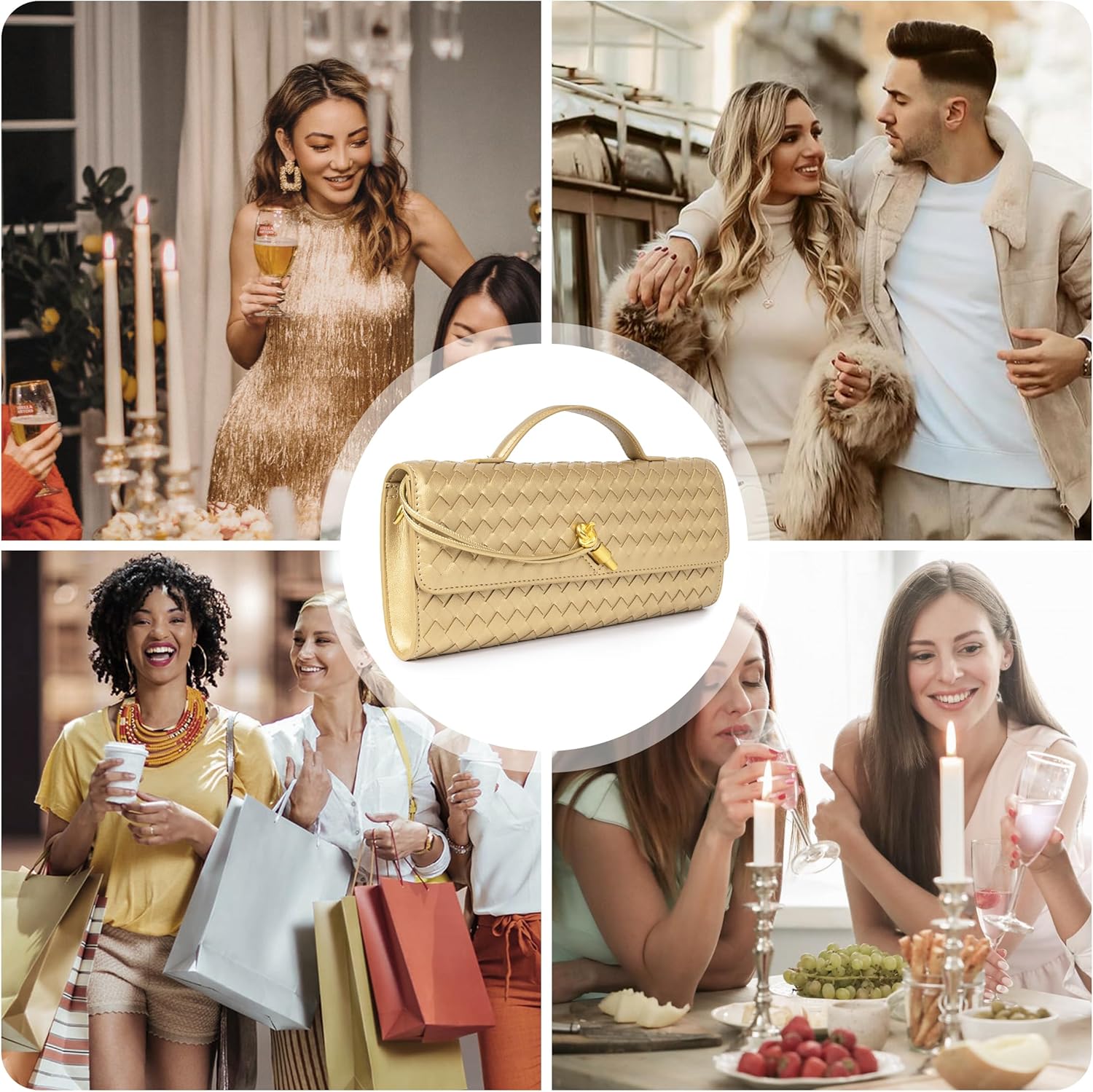 Joryin Woven Purse for Women Evening Clutch Woven Leather Handbags Crossbody Bag Purse Formal Evening Bag, Vegan Leather - Image 8