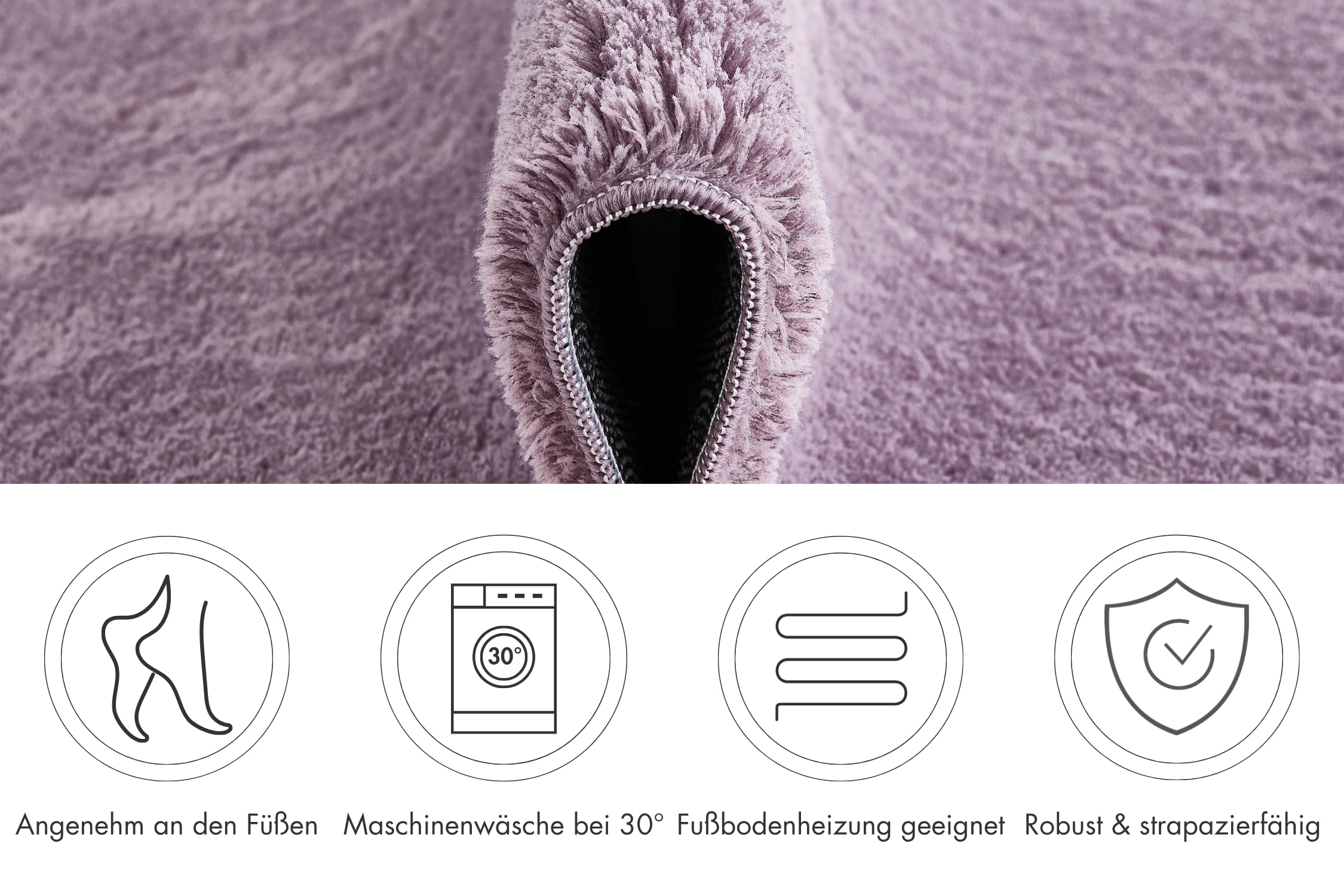 andiamo Teppich Arezzo waschbar Wohnzimmer Esszimmer pflegeleichter eleganter gemütlicher Wohnzimmerteppich Fellteppich einfarbig 160 x 230 cm Lavendel – Bild 4