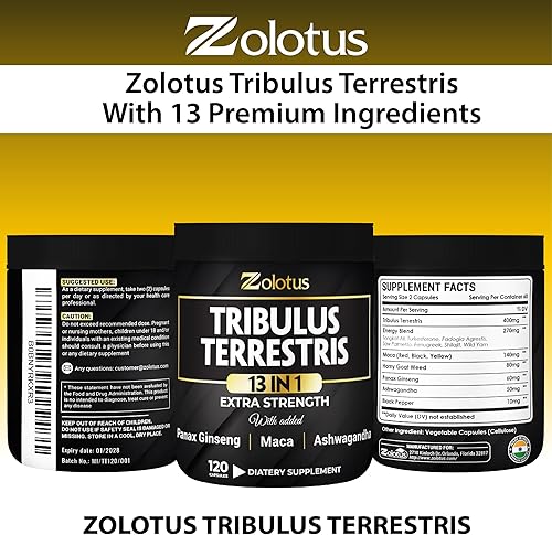 Miniatura 9 de Tribulus Terrestris 13 en 1, 16000 mg por porción con maca, hierba de cabra cachonda, ginseng Panax, palma de sierra, Tongkat Ali, Shilajit.
