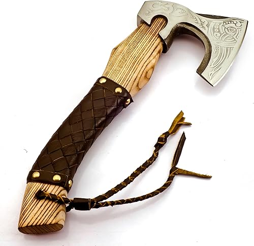 Miniatura 3 de Hacha barbuda de acero al carbono forjado a medida, estilo vikingo, hacha real, hacha para lanzar y acampar con envoltura de cuero, el mejor regalo