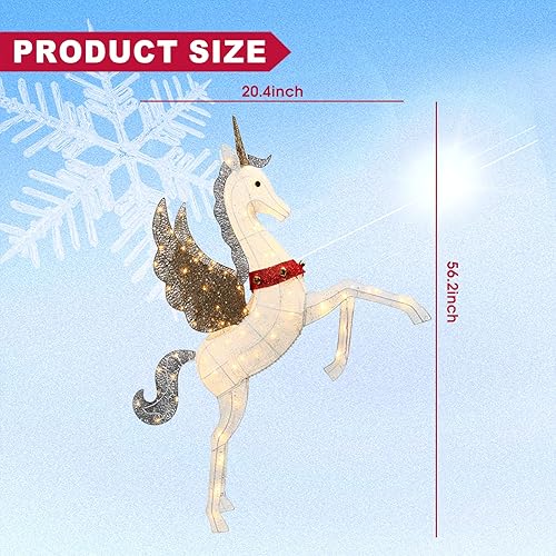 Miniatura 2 de Unicornio iluminado de 4.7 pies para decoración de Navidad al aire libre para patio, césped, jardín, Pegaso grande 3D resistente a la intemperie con