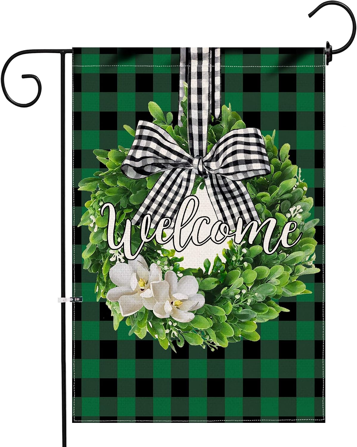 Hexagram Boxwood Wreath Welcome Garden Flag,Burlap Spring Buffalo Plaid St Patricks Day Yard Flag,Saints Small Garden Flag 12x18 Prime,Spring Farmhouse Irish Outdoor Decoration