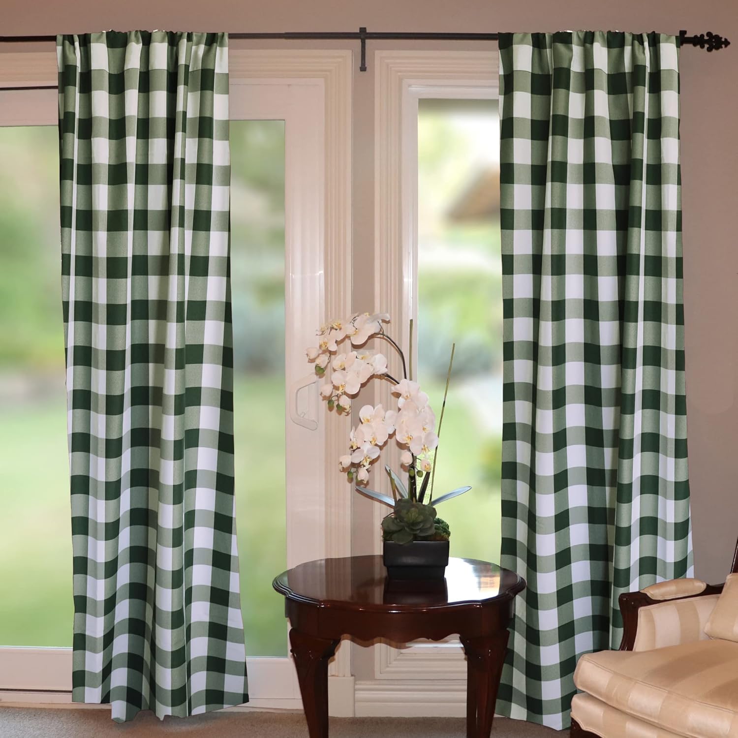 Zen Creative Designs 2" Buffalo Check Plaid Curtains 100% Polyester Window Treatment Home Decor 56" Wide Each (Hunter Green White, 84" Tall)
