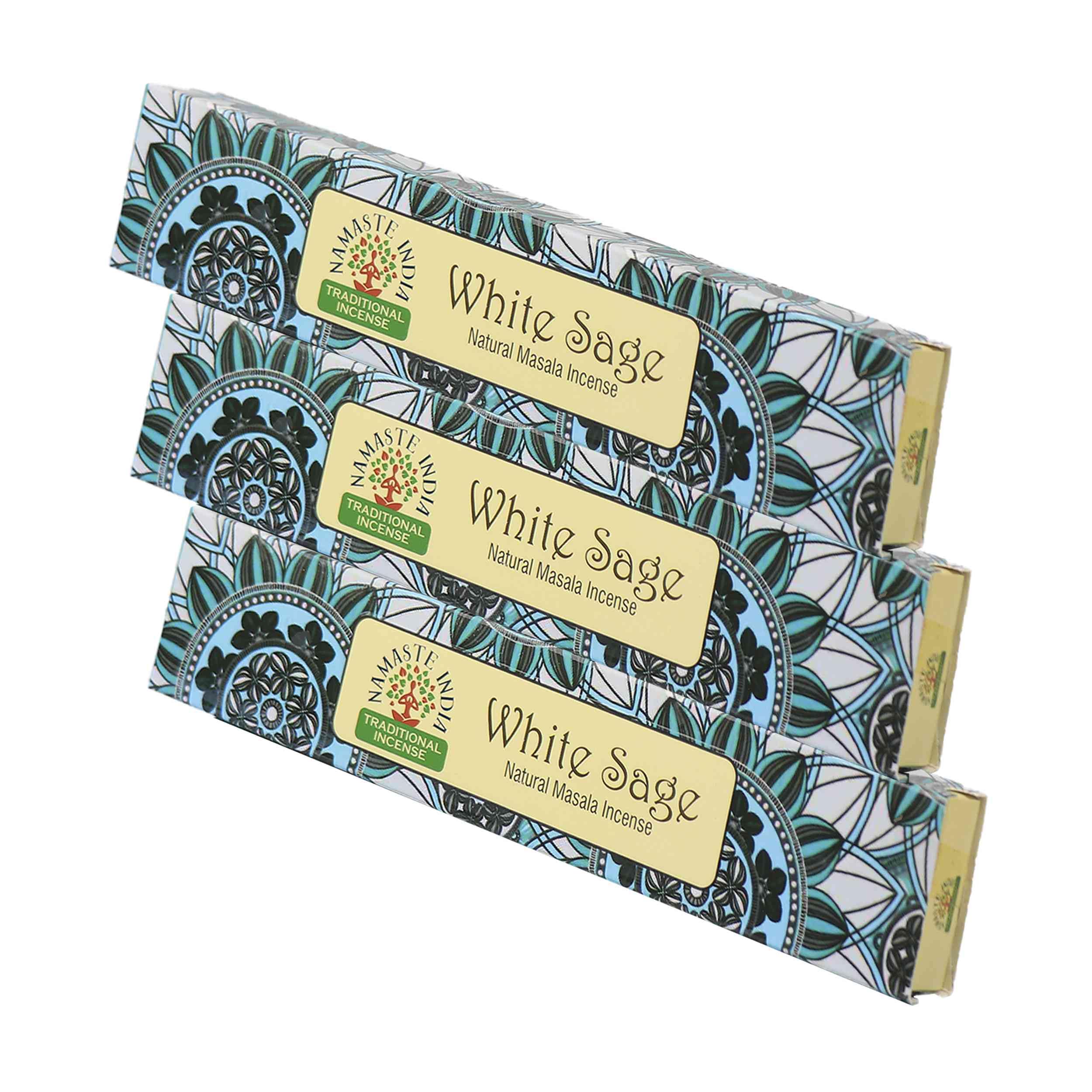 NKlaus 3 x White Sage Incense Sticks - 45g Traditional Incense from India, Cleaning Rooms & Aura, Natural Fragrance, Hand Rolled Masala Sticks