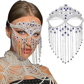 Rhinestone Face Mask For Women - Rhinestone Crystal Face Chain Masquerade Mask for Women