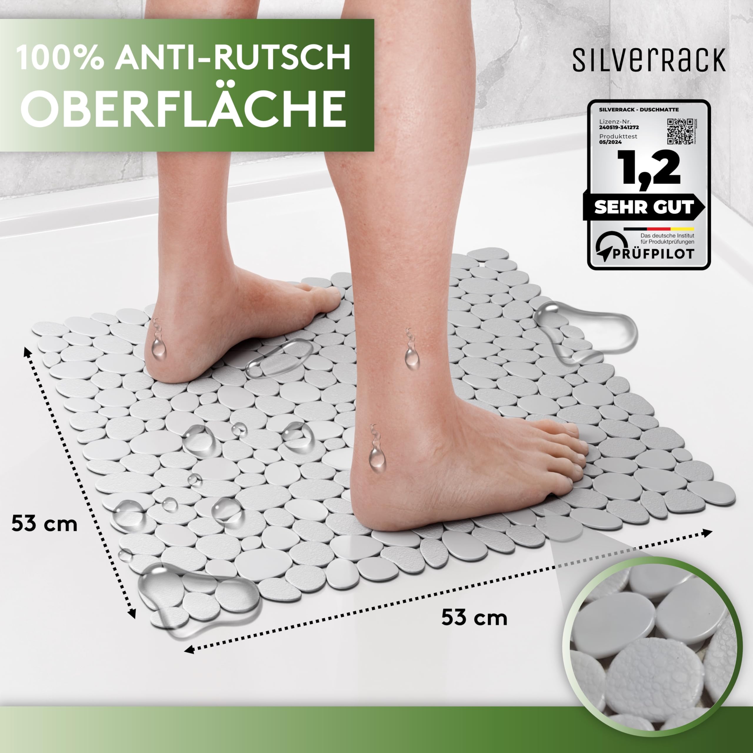 SilverRack DermaSensitivo Tapis de douche antidérapant 53 x cm gris sans BPA pour enfants bébés