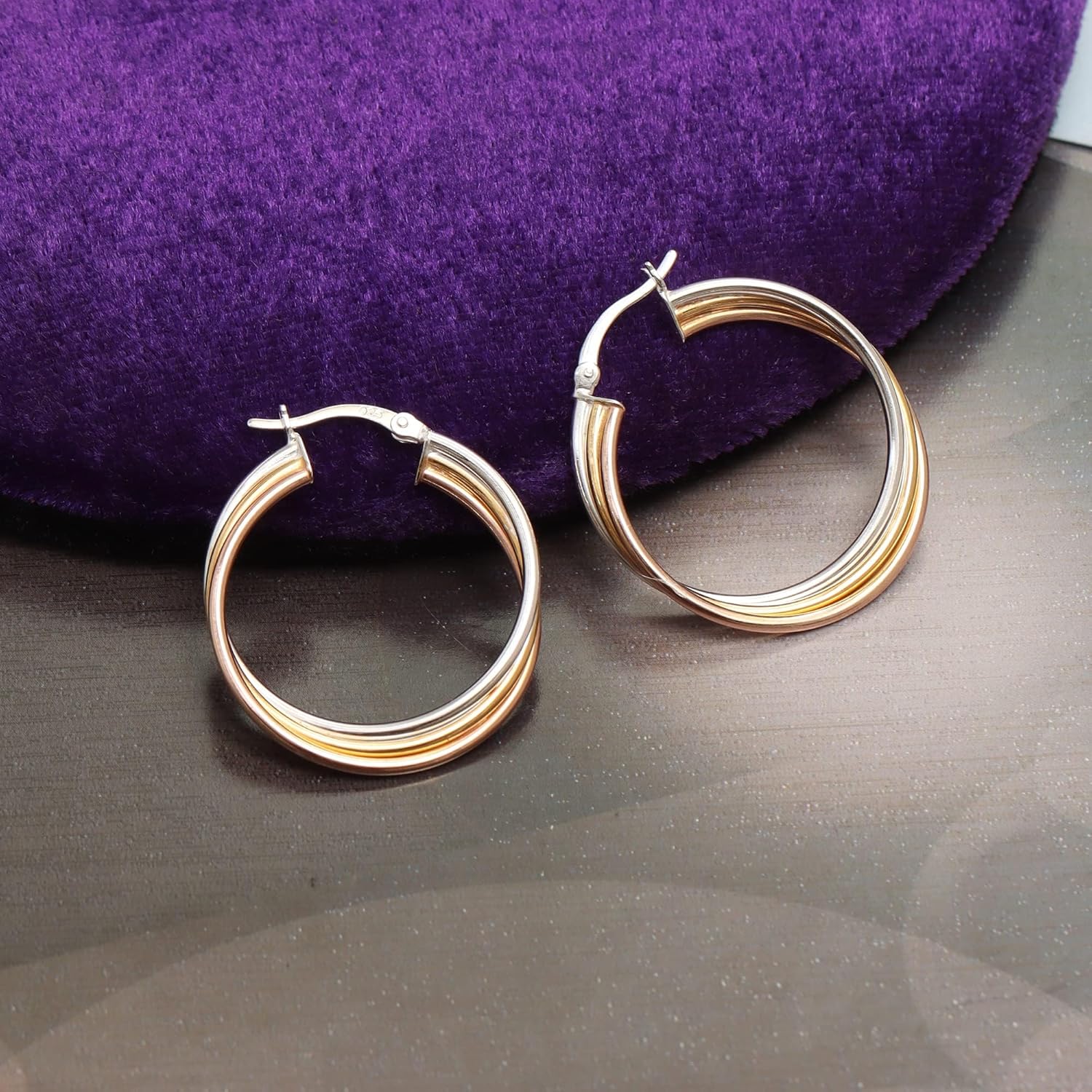 LeCalla 925 Sterling Silver Two-Tone Three-Tone Hoop Earrings Intertwining Round Shape Polished Chunky Hoop Earrings for Women - Image 5