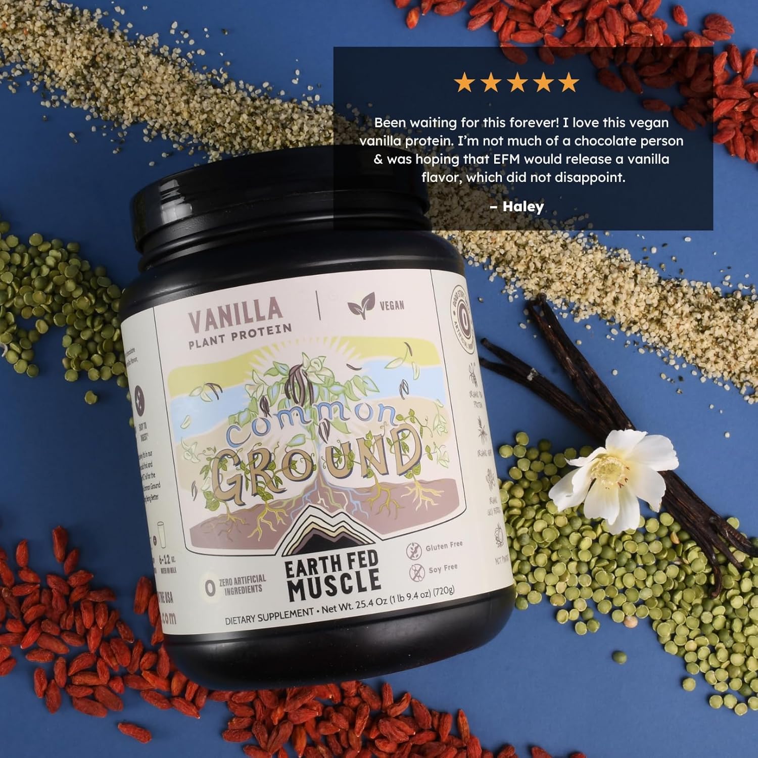 Earth Fed Muscle Common Ground Vanilla Vegan Protein Powder - Organic Plant Based Protein Powder with Pea, Hemp, Goji, MCT, Soy-Free, Gluten-Free, Vegan Protein for Women & Men - 30 Servings - Image 6