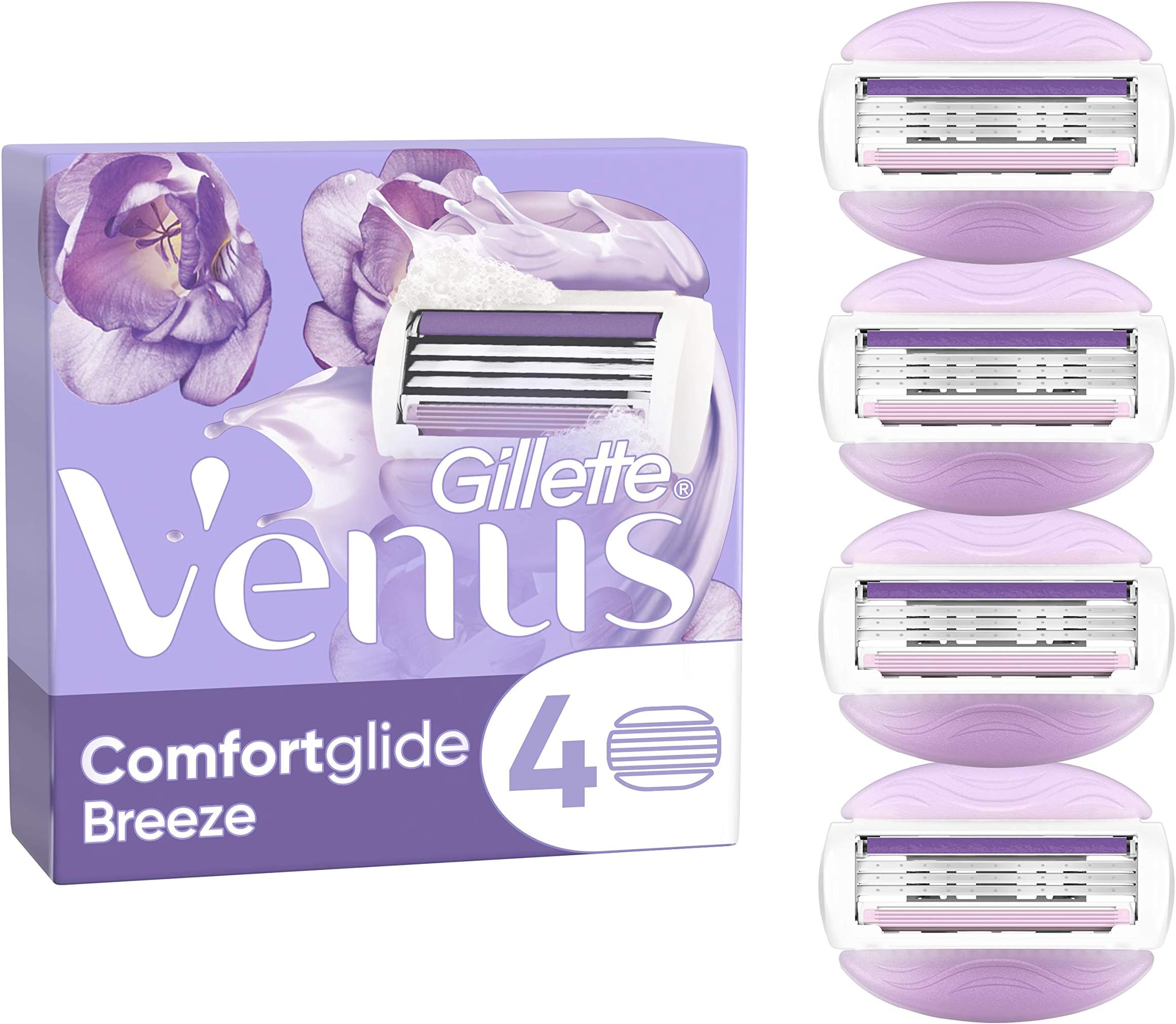 Gillette Venus ComfortGlide Breeze Razor Blades Women, Pack of 4 Razor Blade Refills, Lubrastrip with A Touch of Botanical Oils