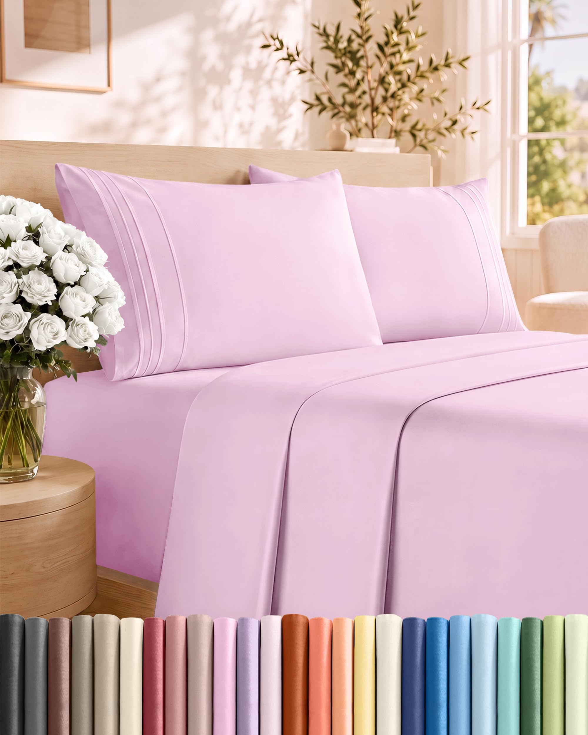 Cal King Size 4 Piece Sheet Set - Breathable &amp; Cooling Sheets - Light Pink