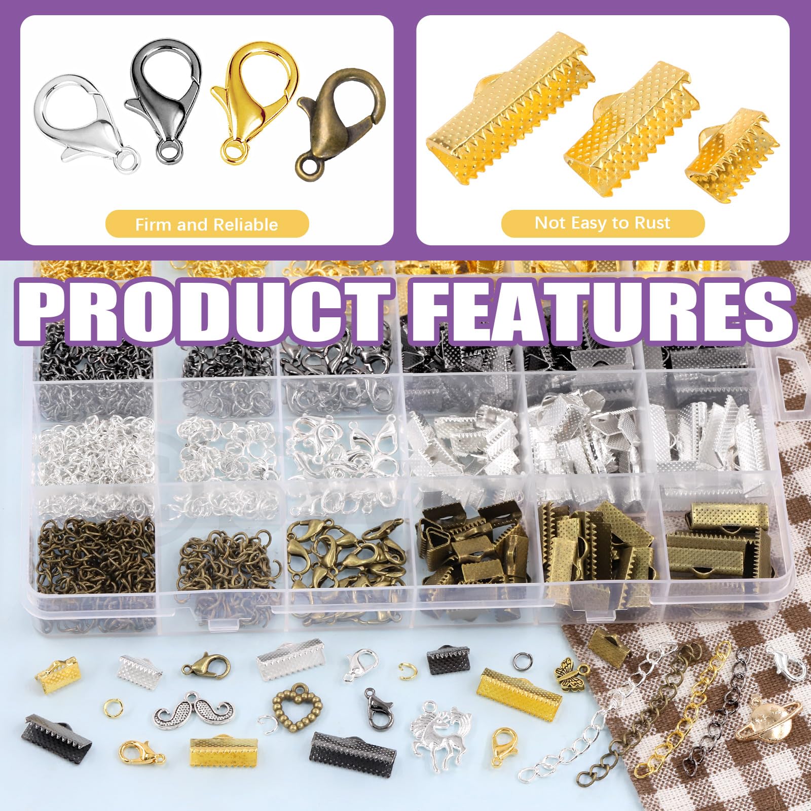 Swpeet Kit 2724 Pezzi Anelli Aperti E Moschettoni Per Gioielli - 4 Misure E Colori Con Pinze E Cordoncini