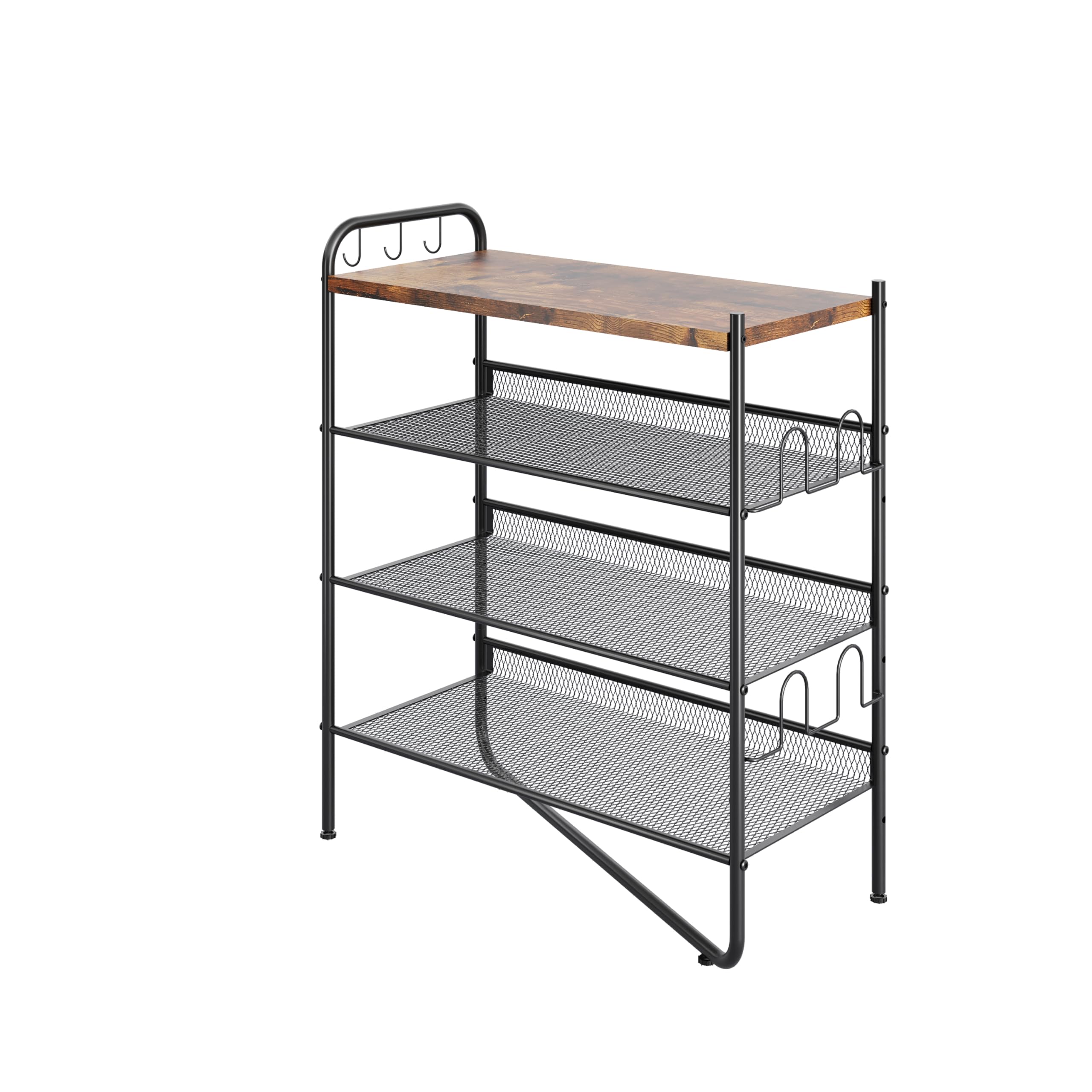 4 Tier Shoe Rack for Entryway, Metal Shoe Rack Organizer Holds 15 Pairs Shoes, Front Door Shoe Storage with Rustic Brown Wooden Top, Vertical shoe