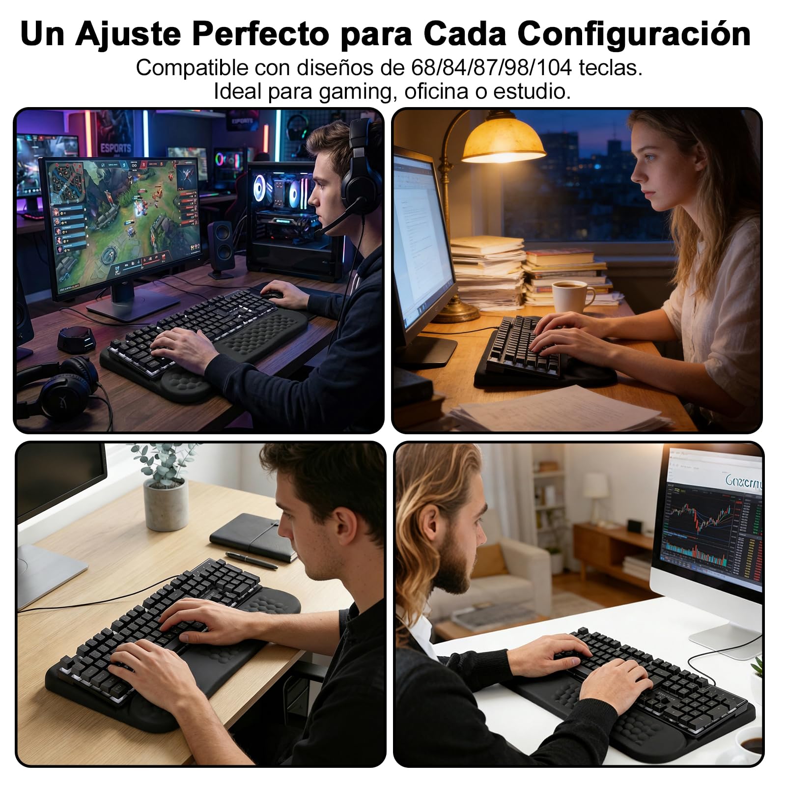 LIMOUS Reposamuñecas Ergonómico para Teclado, Soporte Elevador Ajustable 2 Ángulos con Caja de Almacenamiento, Almohadilla Ola de Espuma Viscoelástica, Base Antideslizante para Oficina y Gaming-Negro