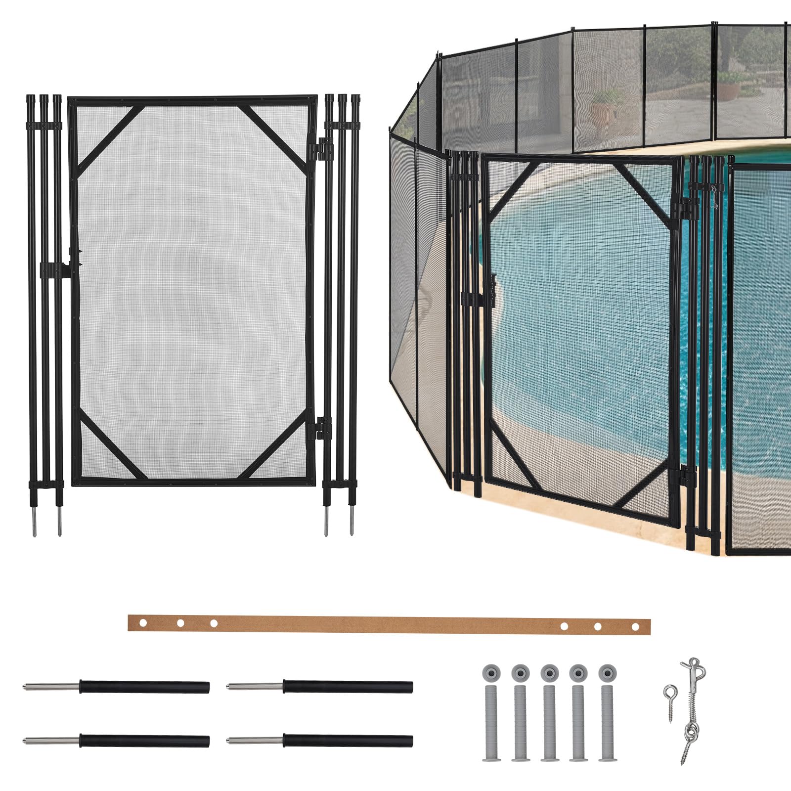 Garvee Barrière De Sécurité Piscine Amovible, Filet Robuste Maille PVC, Cadre Acier Et Aluminium, Installation Facile DIY, Protège Enfants Et Animaux Domestiques