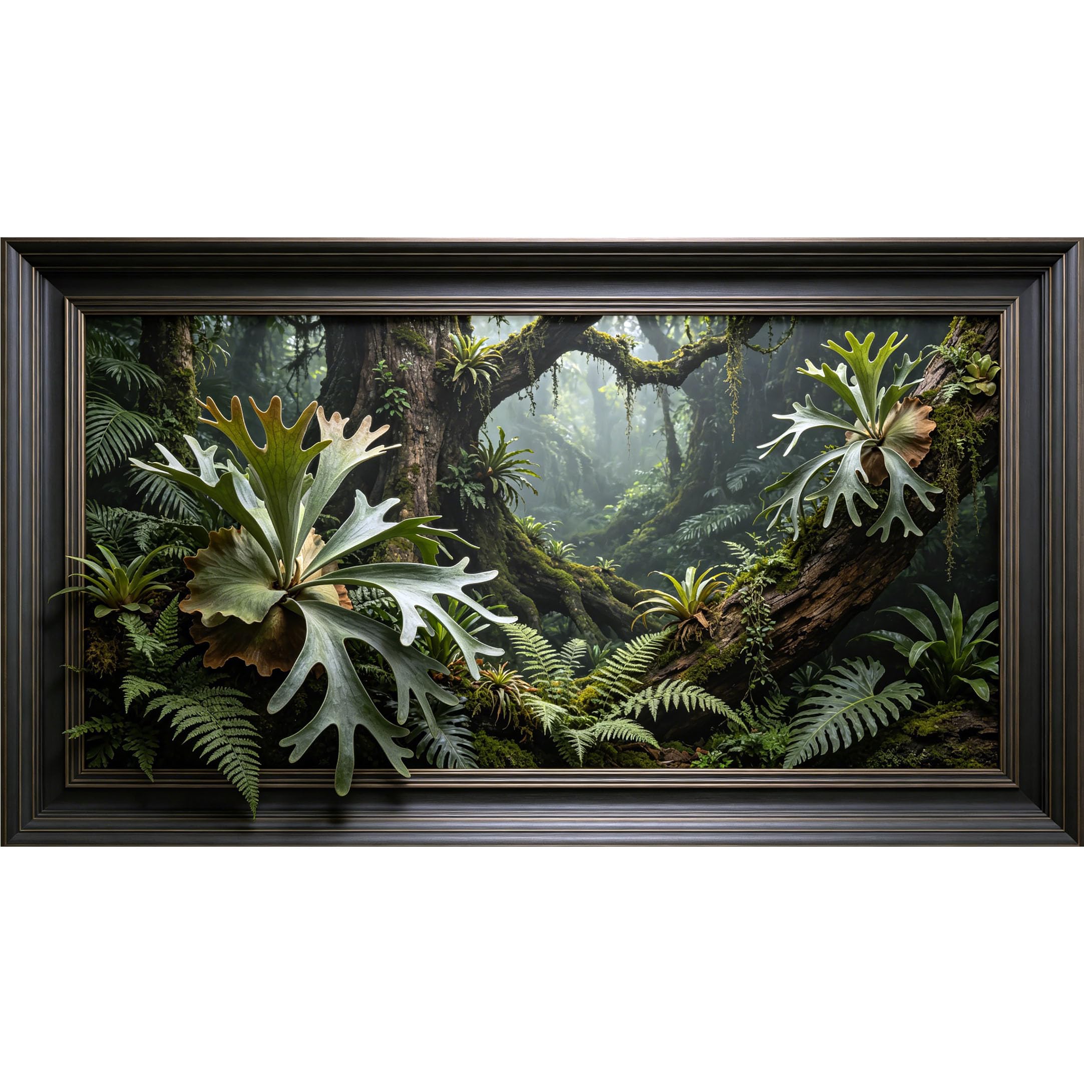 QZLITHOTIC 50×90cm3D Framed Wall Art， Tropical Rainforest Fern Botanical Mural， Water?Activated Peel & Stick Fabric Decor Wall Decal for Bedroom Living Room