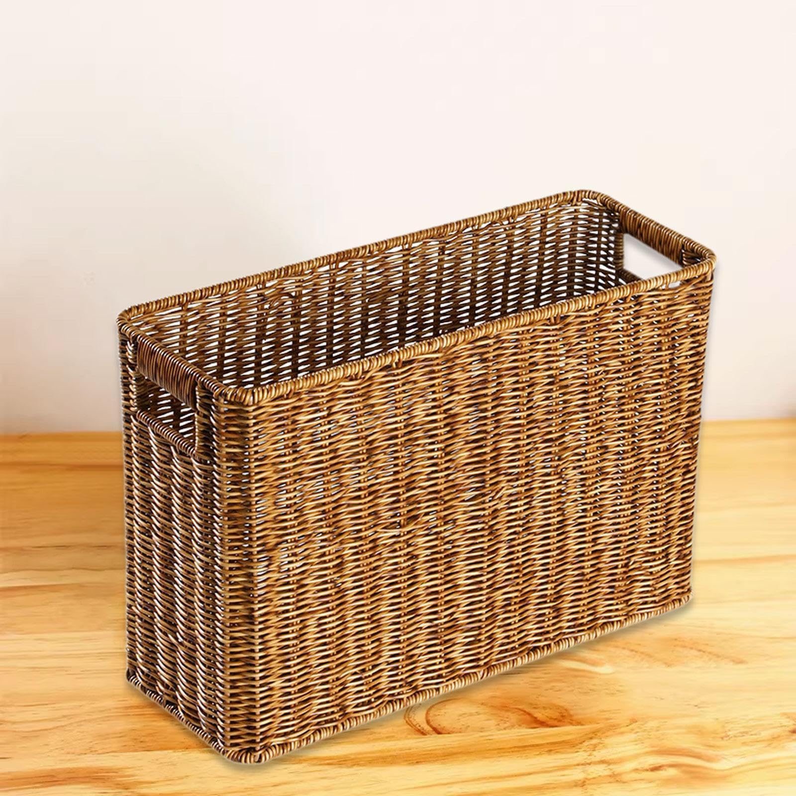 Cesta Estrecha para Almacenar Juguetes, Alta Y Estrecha, con Asa, Color Marrón, para Baño, Sala de Estar, Dormitorio, Hogar, Periódicos, Café Oscuro, Individual