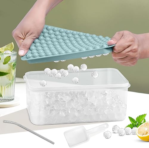 Miniatura 3 de CKE - Mini bandeja para cubitos de hielo, paquete de 4 bandejas redondas para moldes de hielo, 104 cubos de guijarros pequeños, bandeja de hielo