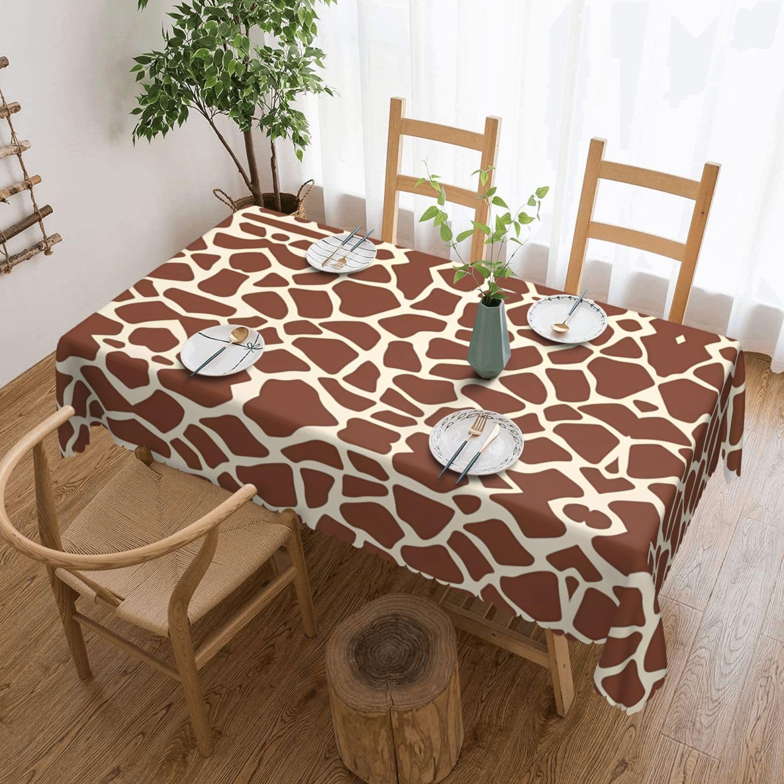 HLSBSSL Giraffe print (1) Patterned square lace tablecloth, wrinkle-resistant and durable, suitable for dining tables, parties, etc.