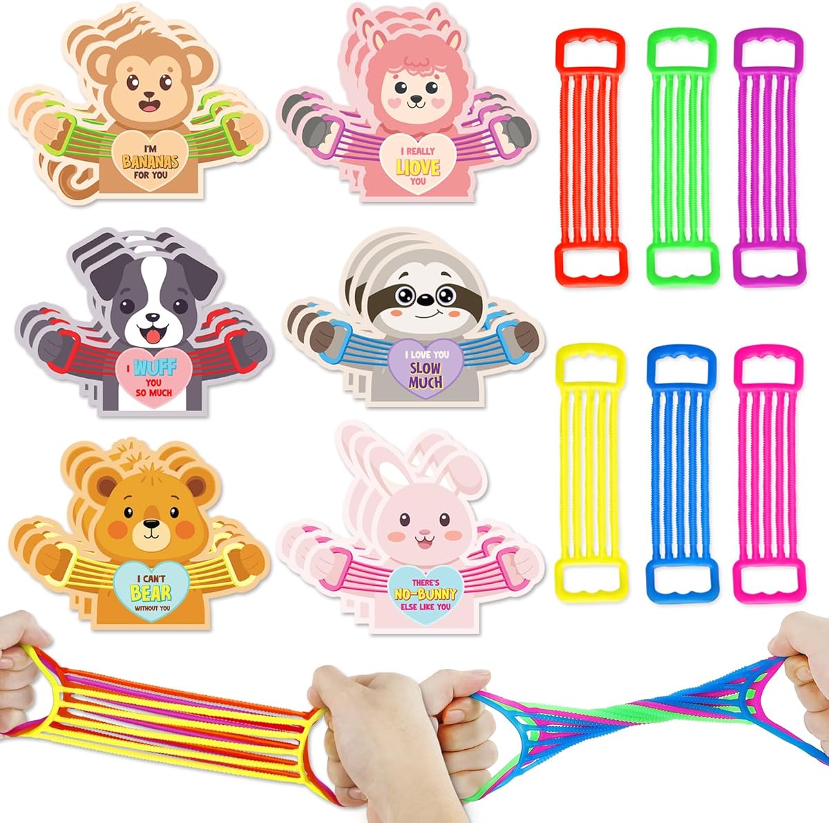 SpringFlower Valentines's Day Card For Kids, Valentines Greeting Cards With Stretchy Strings Fidget Toys, Valentines Gift Classroom School Exchange, Classroom School Class Party Favors Supply