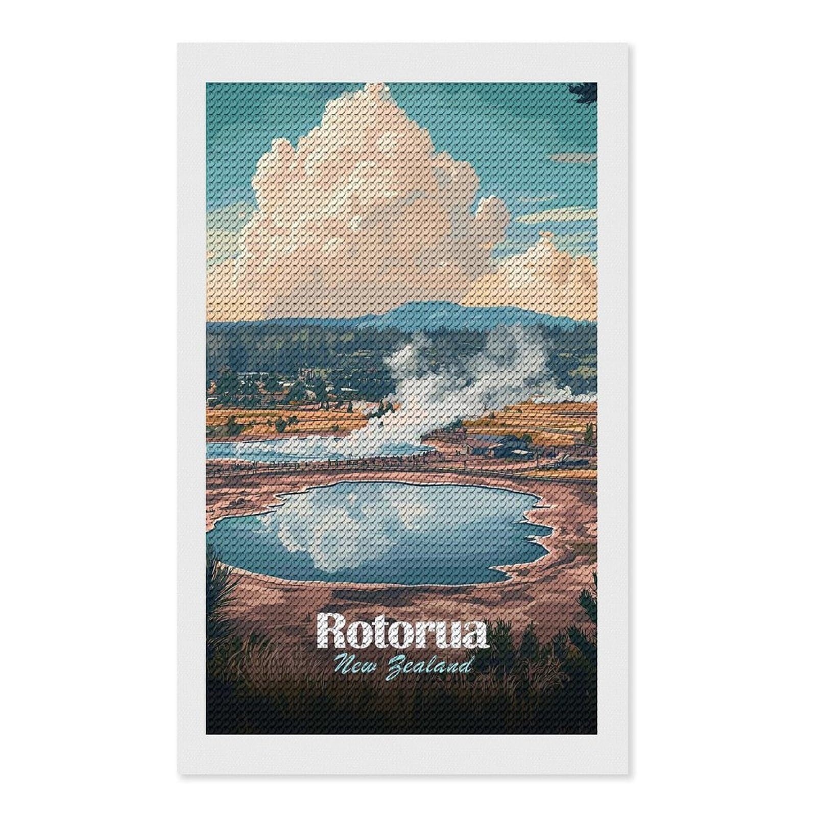 Junmoney Rotorua New Zealand Travel Diamond Painting Canvas Set 12"x20", Mindful Craft Activity, Nice Detail and Sparkle, Farmhouse Decor, Birthday Gift