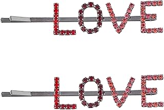 LUX ACCESSORIES Set of Two Black Hair Pins with Word Love Red Rhinestones