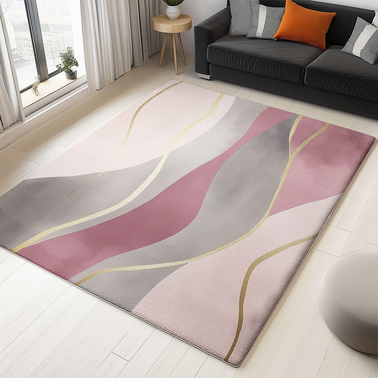 Générique Vagues Aquarelles Lavable Tapis 140 x 200 cm Tapis Poils Courts antidérapant, Doux Antidérapant Texture Vague Aquarelle pour Chambre à Coucher Salle à Manger Salon