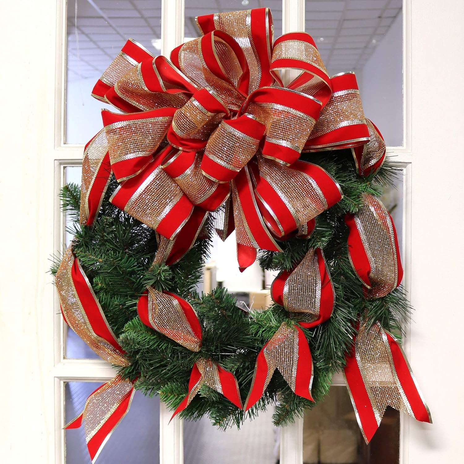 Larksilk Large Christmas Wreath 20" Northern Spruce with LED Lights - Battery Operated & Timer - Indoor/Outdoor Pine Xmas Decoration