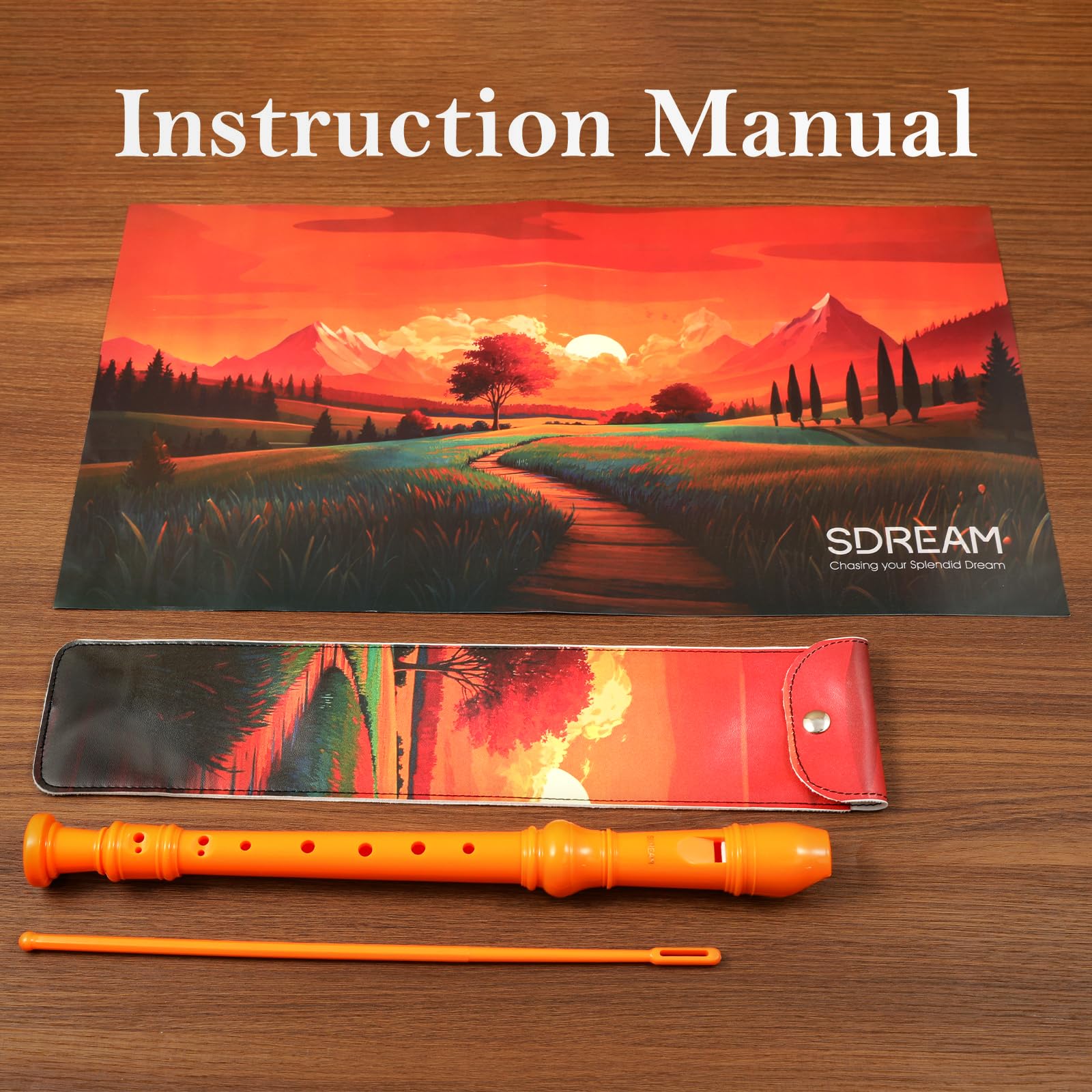 SDREAM Sopran-Blockflöteninstrument für Anfänger und Schüler, mit Reinigungsstab und Ledertasche, Orange