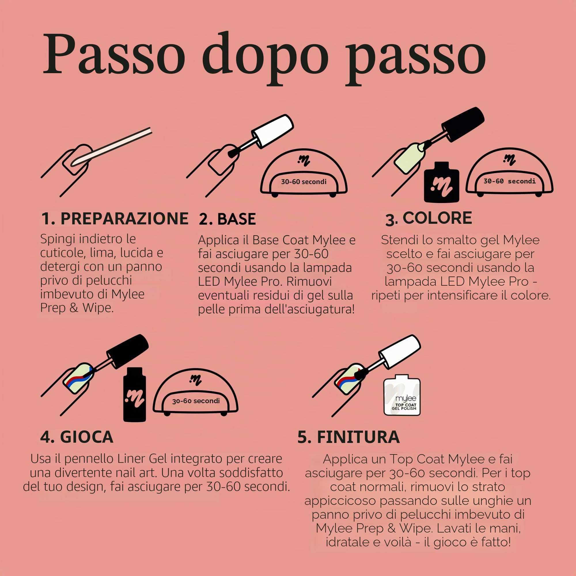 Mylee Set Smalto Semipermanente Liner Gel 7x7ml [Kaleidoscope Kit] | Pennello Nail Art Incorporato, Manicure e Pedicure UV/LED, Uso Professionale e Domestico, Lunga Durata e Facile da Applicare