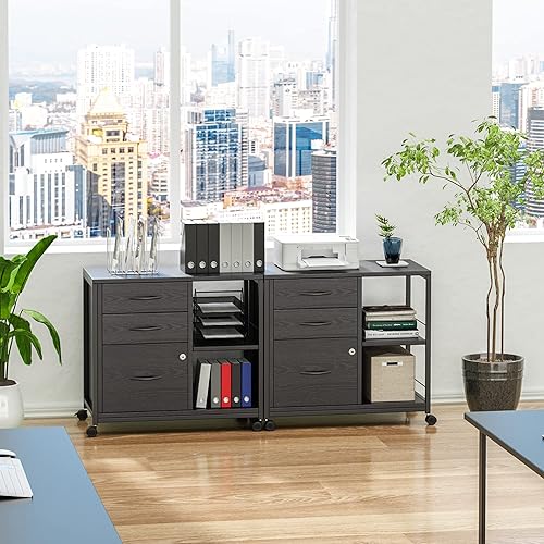 Miniatura 8 de Lulive Archivador para oficina en casa, archivador con cerradura y puerto de carga USB, archivador de 3 cajones, archivador rodante con