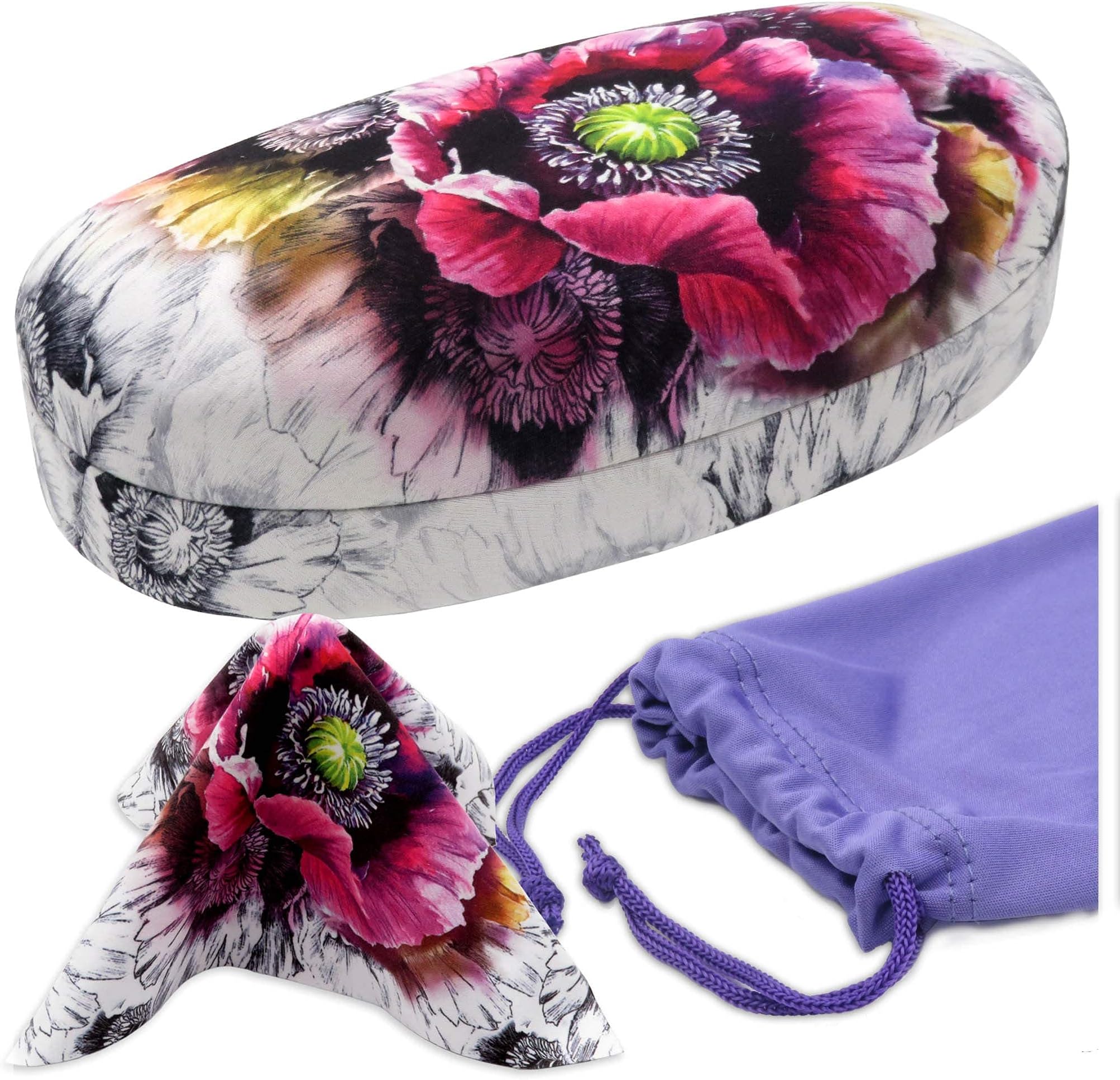 MyEyeglassCaseHard Sunglasses case - Women Glasses Case Holder - Large Durable Eyeglass Case Hard Shell with Pouch & Cloth