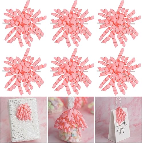 AIMUDI Lazos rizados rosados de 4 pulgadas, lazos de regalo color rosa bebé, lazos de cinta rizada autoadhesivos para envolver regalos, cinta de