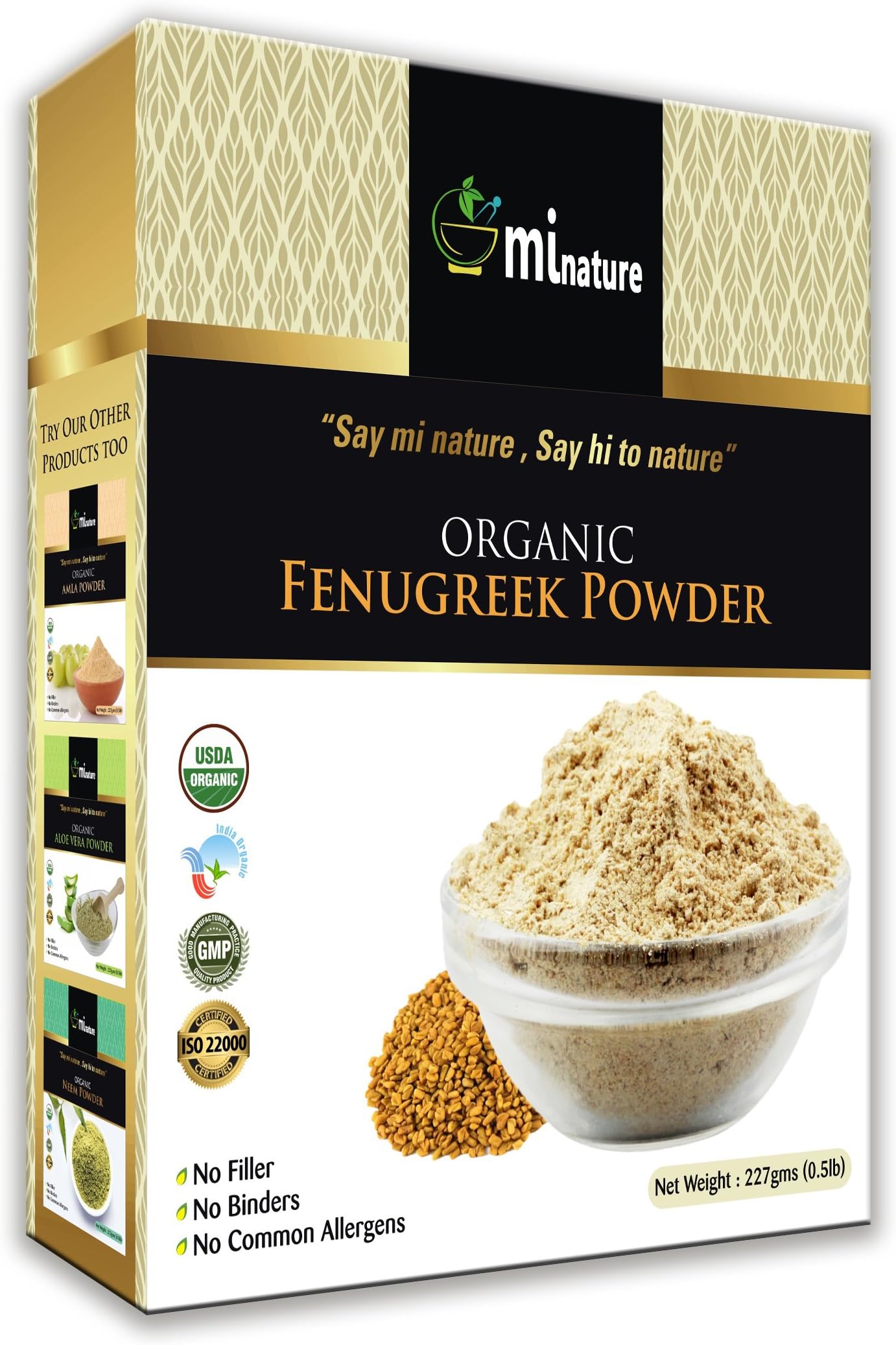 mi nature USDA Certified Organic Fenugreek Powder (TRIGONELLA FOENUM)(100% Natural, ORGANICALLY Grown) (227g/(1/2 lb)/8 Ounces)