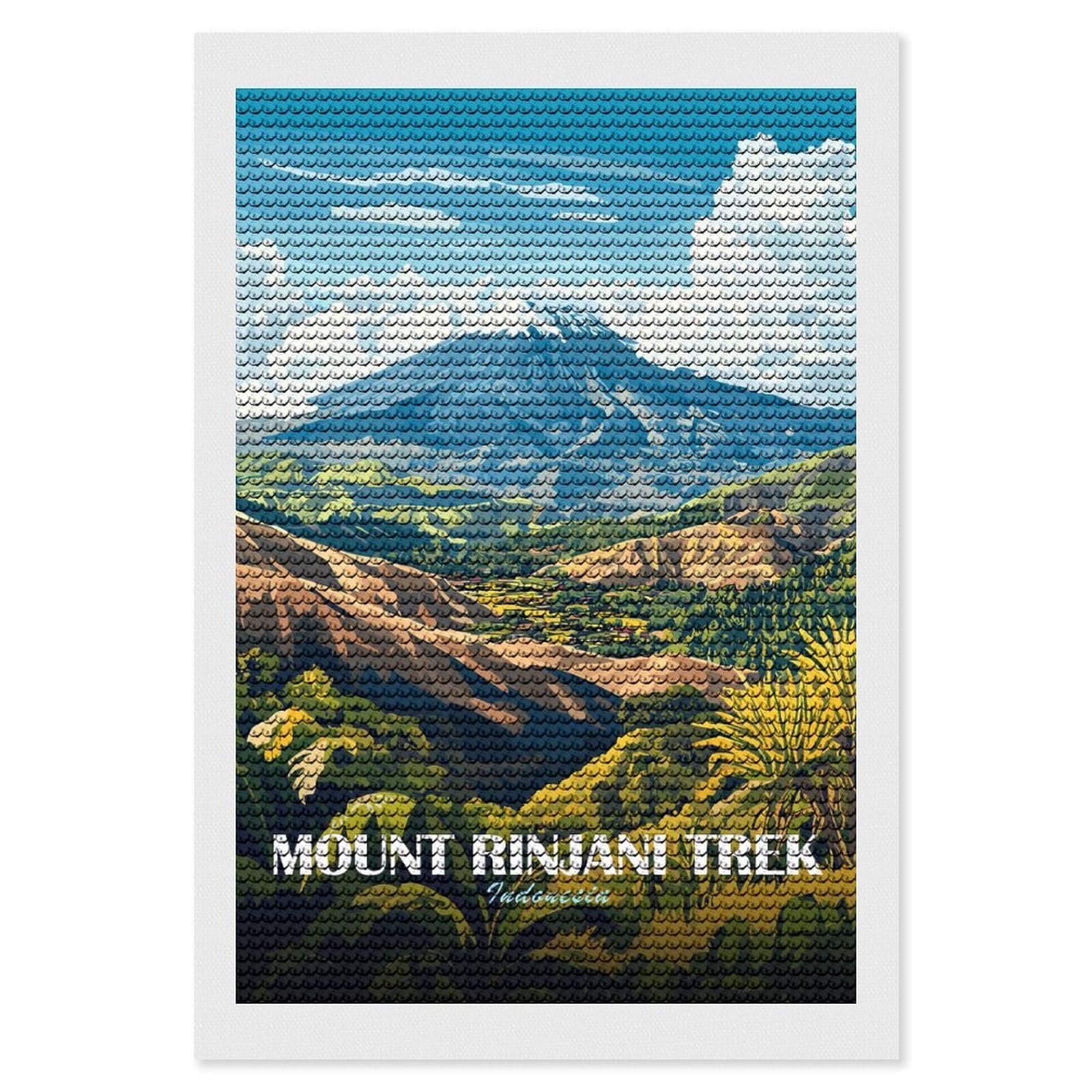 Junmoney Mount Rinjani Trek, Indonesia Diamond Art Canvas 8"x12", for Adults, Pleasing Wall Art Project, Modern Decor, Gift Idea, Nice Detail and Sparkle