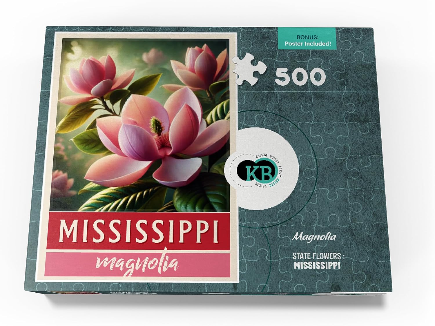 MyPuzzle State Flowers Series: Mississippi, Magnolia, Pink - Premium 500 Piece Jigsaw Puzzle for Adults