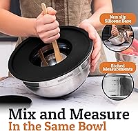 Vista 4 de Priority Chef Juego de tazones para mezclar de acero inoxidable con tapas, 30 piezas de primera calidad con 6 cuencos de metal para cocina, 3 Negro