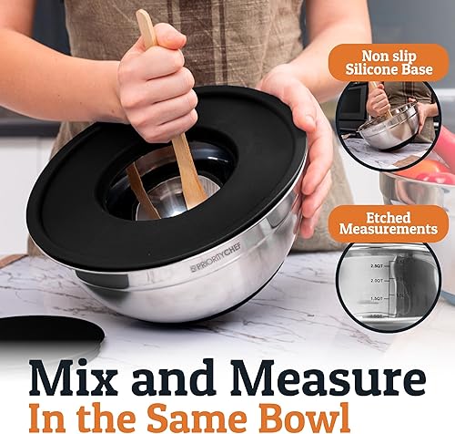 Miniatura 4 de Priority Chef Juego de tazones para mezclar de acero inoxidable con tapas, 30 piezas de primera calidad con 6 cuencos de metal para cocina, 3