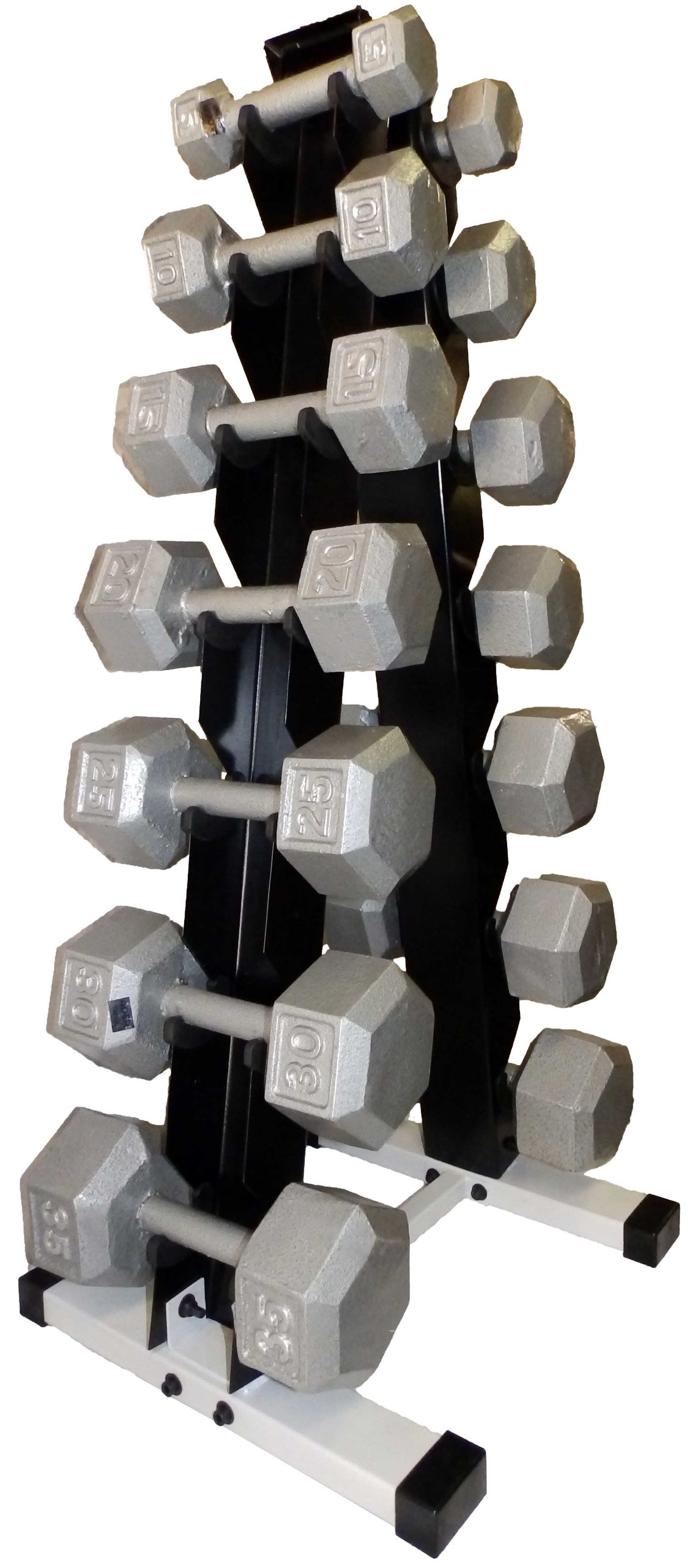 Ader 7 Pair Dumbbell Rack with Grey Hexagon Dumbbell Set. (Total 190 Lb)