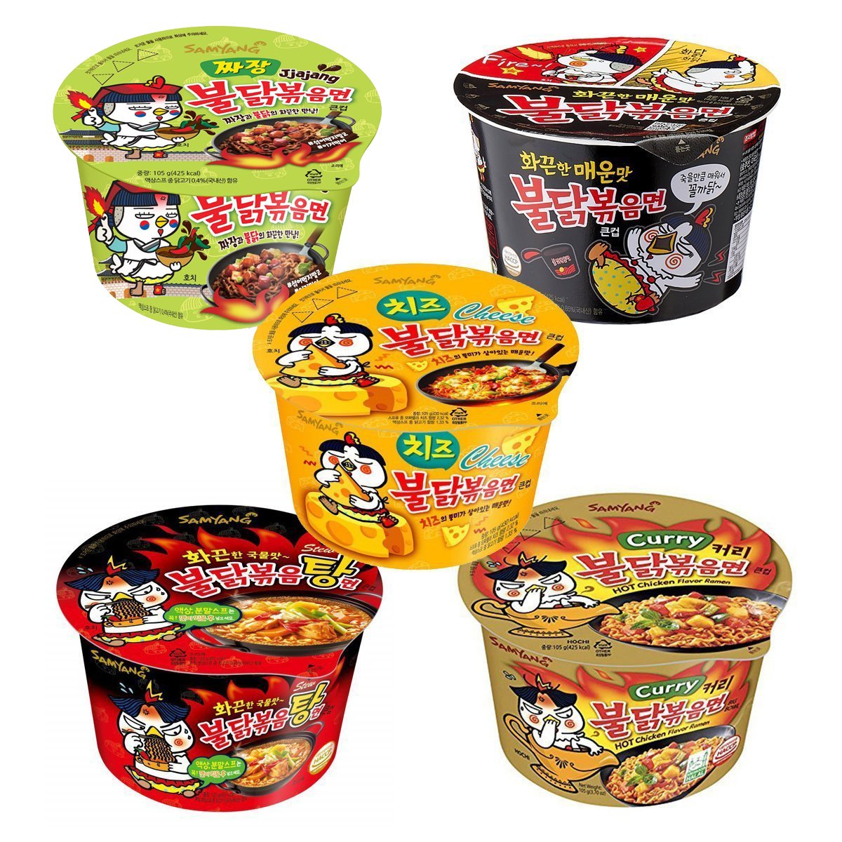 [Samyang] Popular Burakk Stir-Fried Cup Ramen 5 kinds/Bulldark Spicy Chicken Roasted Noodles 105g + Cheese Bulldark Spicy Chicken Roasted Noodles 105g + Curry Bulldark Spicy Chicken Roasted Noodles