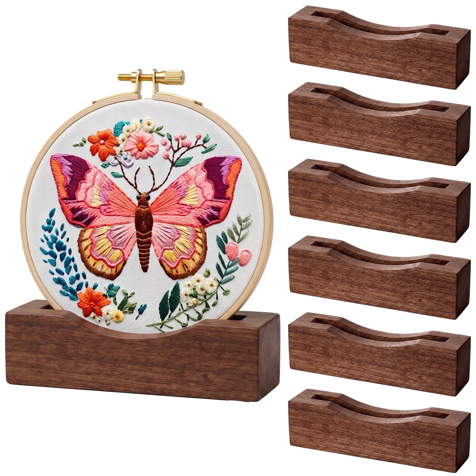 Chunful 6 Pcs Embroidery Hoop Display Stand, 5.3" X 1.3" X 1.5", Walnut
