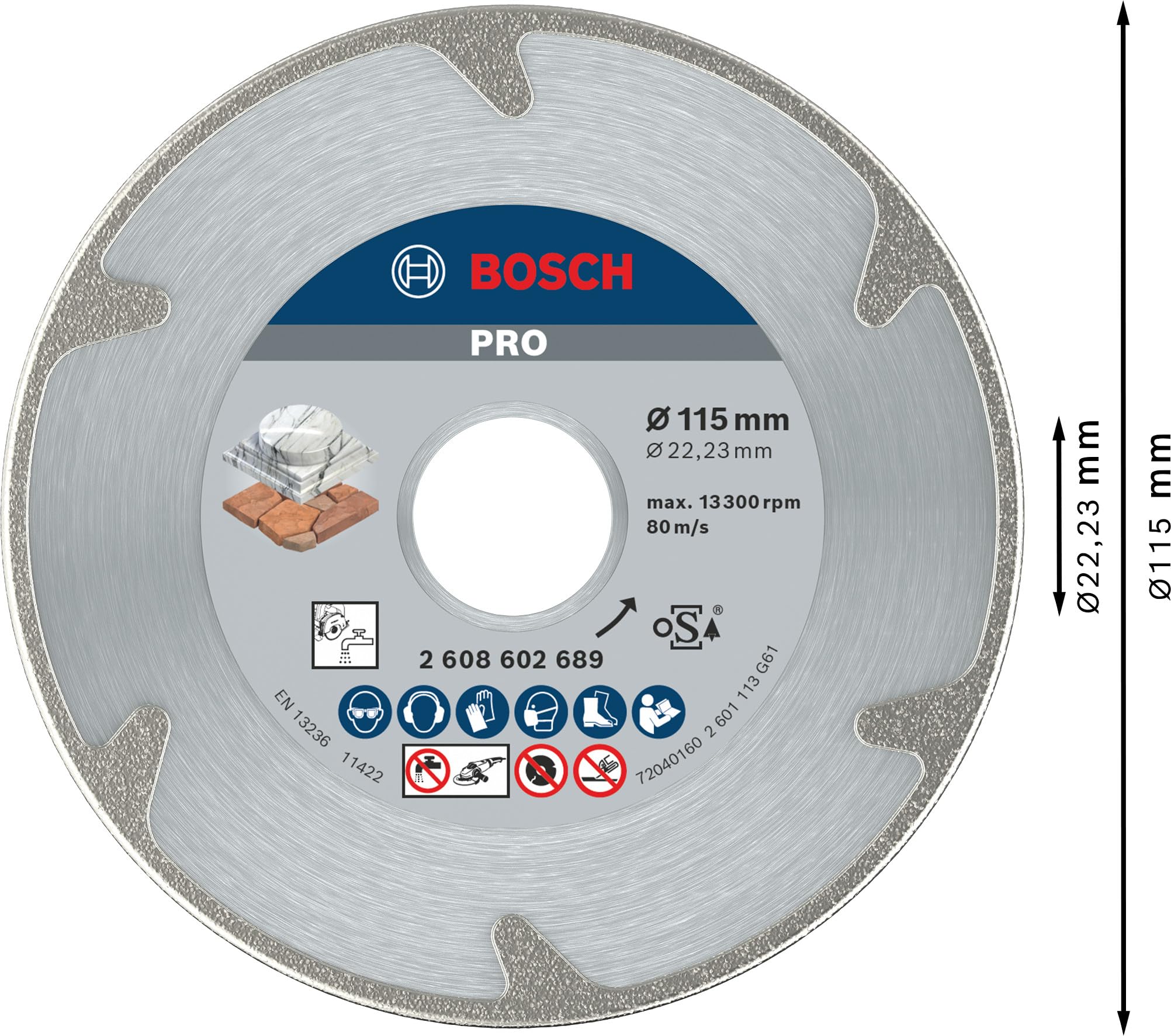 Bosch 1x Disco diamantato PRO Marble piccole, foro 22,23 mm (per Pietra morbida, Marmo, Ø 115 mm, Professional Accessorio Smerigliatrice angolare piccola)