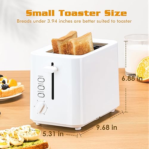 Miniatura 2 de NIKLEMON - Tostadora de plástico pequeña y compacta con 6 niveles de tostado y descongelación, recalentar y cancelar 3 funciones, bandeja extraíble